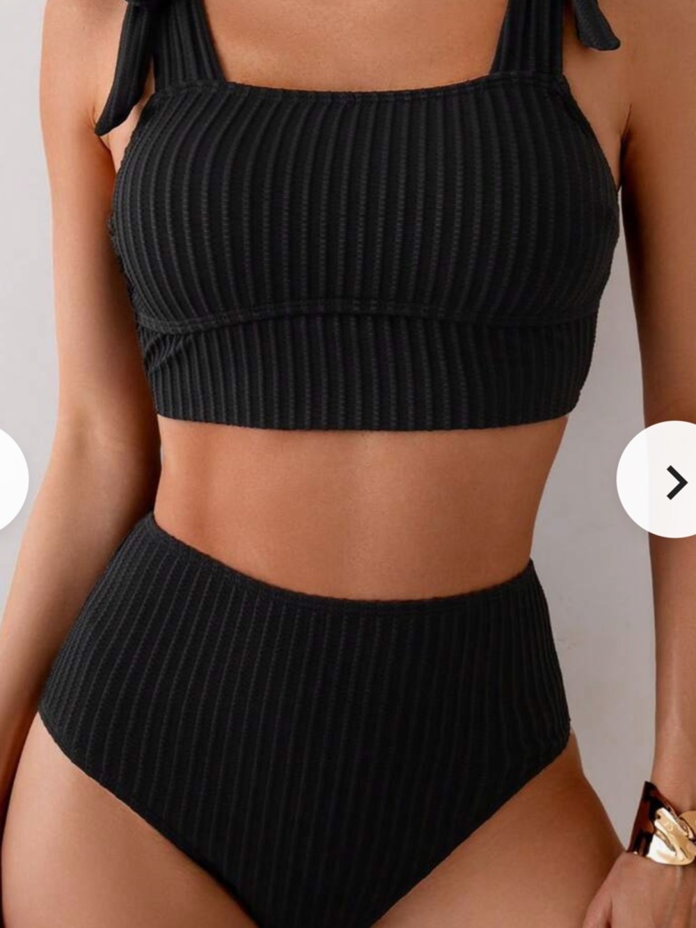 Black Textured Two-Piece Bikini with Tie Straps